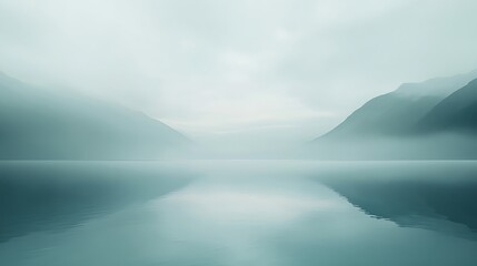 Serene Misty Mountains Reflected In Calm Water