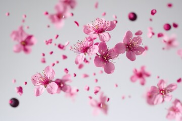 A bouquet of pink flowers suspended in mid-air