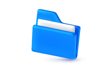 Vector business realistic illustration of office blue color computer file folder archive. 3d cartoon style concept design of paper document folder icon. Business digital portfolio symbol