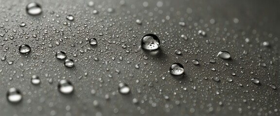 Water droplets glistening on a waterproof white fabric