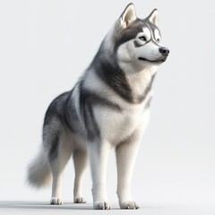 Fototapeta premium 3D Alaskan Malamute Dog in Alert Stance with Focused Eyes
