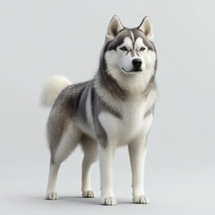 3D Alaskan Malamute Dog in Alert Stance with Focused Eyes