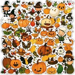 Autumn harvest festival characters pumpkins birds leaves fall collage for kids