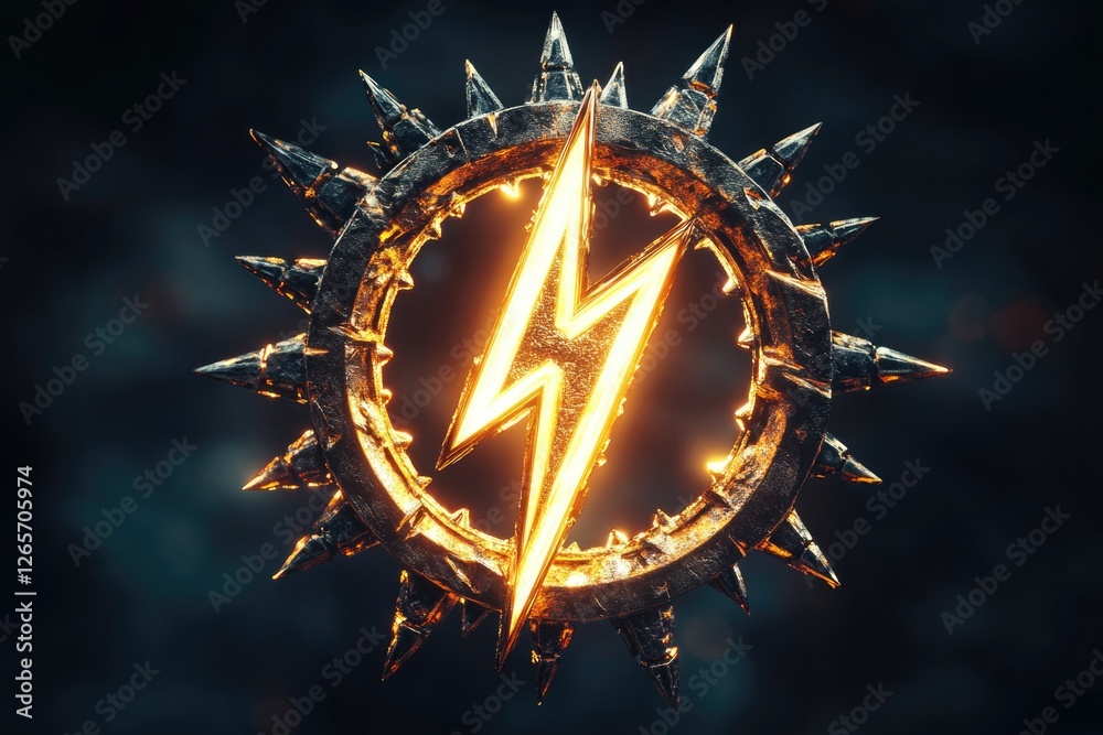 Poster a lightning bolt struck in the center of a ring of fire, symbolizing power and energy