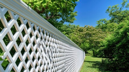 A simple white fence in the middle of a grassy area, perfect for use as a background or to add a touch of simplicity to your design