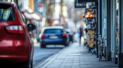 A red car parked on the side of the street, waiting for its owner