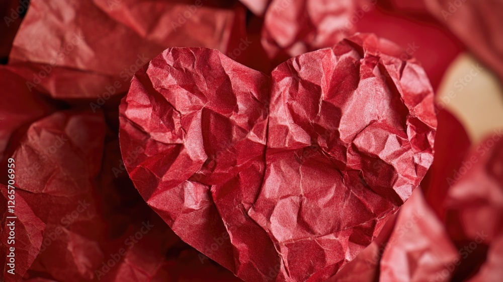 Poster close-up of a heart-shaped paper with intricate details and texture