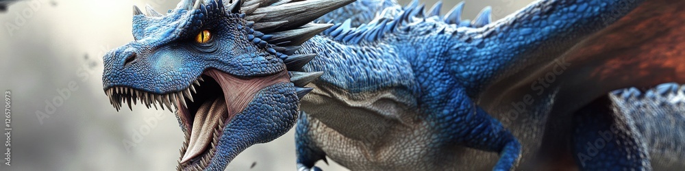 Poster a close-up view of a dragon's open mouth, suitable for fantasy and mythology themed projects