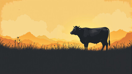Serene Cow Silhouette at Sunset