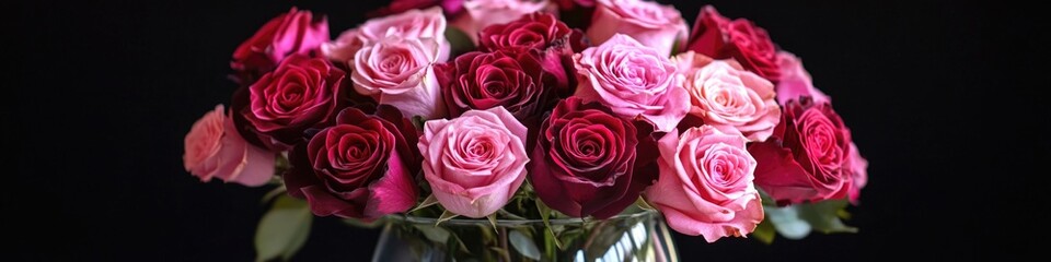 Fototapeta premium A vase filled with pink and red roses