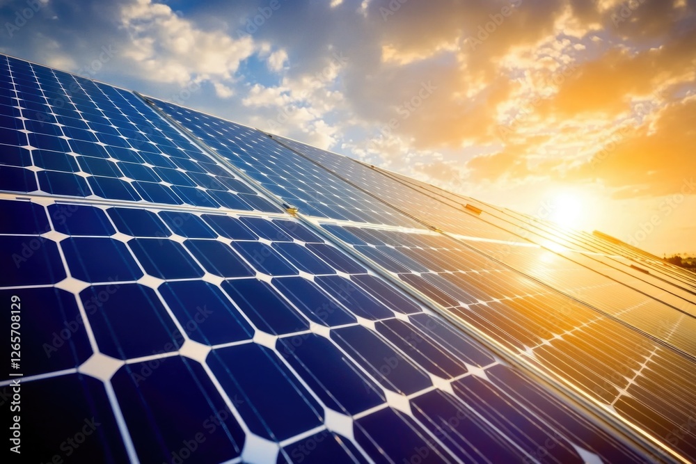 Poster solar panel with sunlight fading in the background