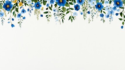 Faded Floral Patterns with Textured Blue Backdrop and Greenery