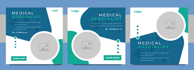 Medical Social Media Post Template, Healthcare Social Media Banner Template, Medical and healthcare social media post template. health doctor social media post banner. Medical Health banner.