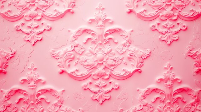Pink Baroque Wall Decor: Elegant Floral Plaster Moldings