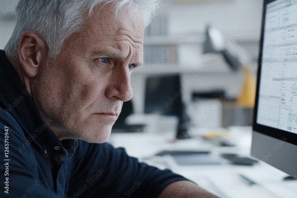 Poster A person sitting at a desk with a computer monitor and possibly doing work or studying