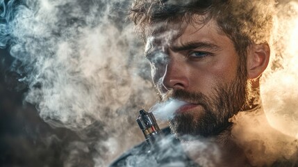 Obraz premium A person with a beard holding a lit cigarette