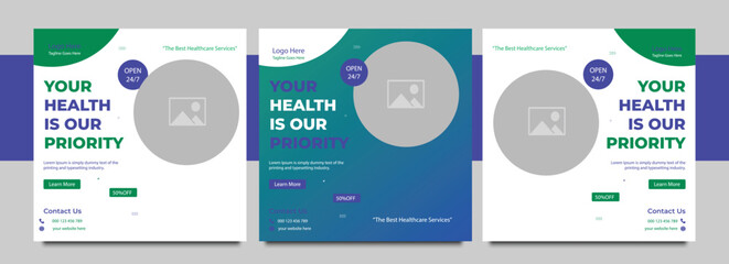 Medical Social Media Post Template, Healthcare Social Media Banner Template, Medical and healthcare social media post template. health doctor social media post banner. Medical Health banner.