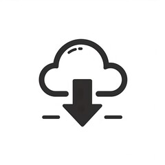 Obraz premium Cloud storage icon, downloading digital data with minimalist black and white graphic design