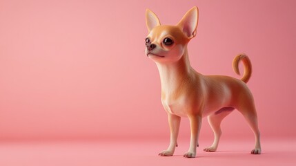3D Chihuahua Dog Standing with Body Slightly Turned in Studio