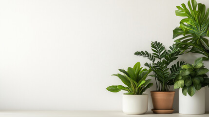 Obraz premium Minimalist fisheye angle photo of houseplants in stylish pots, adding a touch of nature to modern interior design