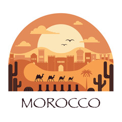 Naklejka premium Travel to Morocco Print with Camels