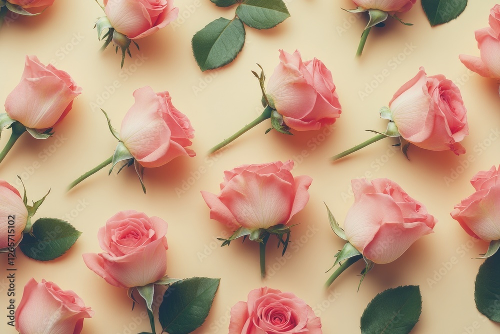 Poster a bouquet of pink roses arranged on a table, ready for display or use