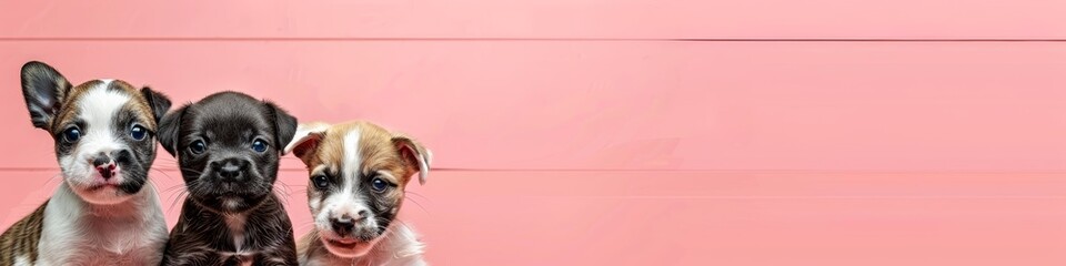 Adorable Trio of Puppies Against a Pink Background