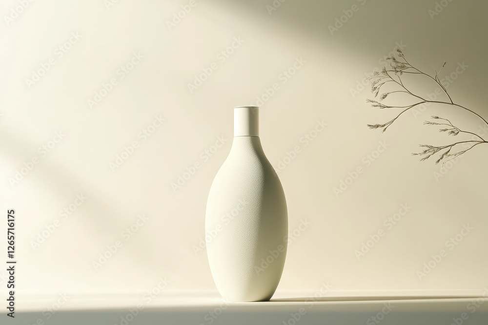 Poster minimalist white vase displayed with soft shadows and a delicate plant branch capturing serene indoo