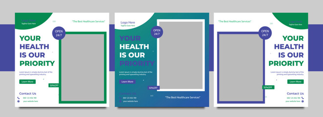 Set of Medical social media post and banner design template. Healthcare social media post . Suitable for social media post, banners, signs, flyers, and websites.