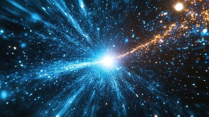 Fototapeta premium A futuristic space station harnessing the energy of a nearby star, radiant beams of light cascading into the void 