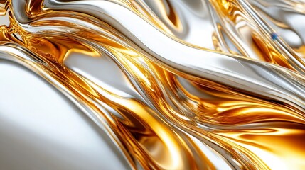 A mesmerizing blend of golden and silver fluid textures creating a luxurious and dynamic visual experience.