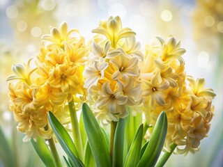 Obraz premium Double Exposure Spring Hyacinth Flower Bloom, Yellow Hyacinthus Bulbs, Closeup Macro Shot on White