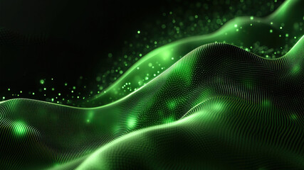 Abstract green digital wave pattern with glowing particles for modern design