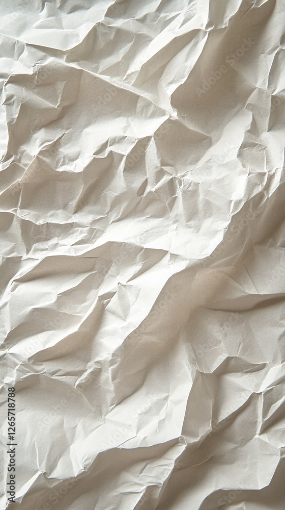 Poster A close-up of crumpled paper creating a textured surface, representing the concept of imperfection, disorder, or rawness, suitable for abstract or creative design backgrounds.