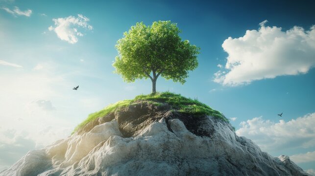 Reduce CO2 emissions to limit climate change and global warming. Tree canopy against oxygen O2 and carbon dioxide CO2 molecules.net zero.Carbon dioxide absorption and oxygen release concept