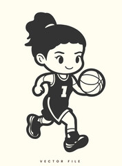 Cute Girl Playing Basketball Editable Illustration