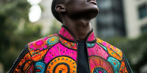 Obraz premium A man dressed in a colorful jacket and tie, suitable for business or formal occasions