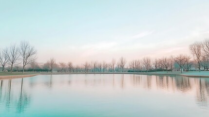 Serene Winter Park Landscape With Calm Water Reflection