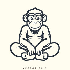 Editable Vector Gorilla that Is Black and White