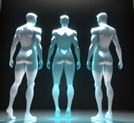 Abstract surrealistic - illustration of glass statue of several people standing in pose. Concept project. mindfulness and meditation. Futuristic. cyberpunk. innovation. generative ai