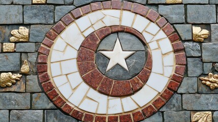 Obraz premium Decorative Stone Mosaic with Star in Circular Pattern Design