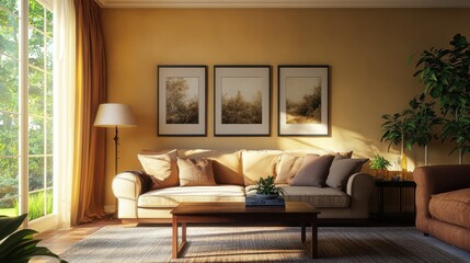 A beautifully designed living room showcases comfort and natural light