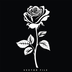 Vintage black and white rose vector floral art