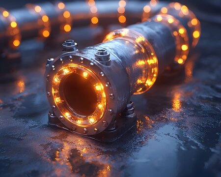 Futuristic Wastewater Pipeline with Transparent Segments Showcasing Real Time of Impurities