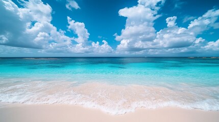 Obraz premium Playa Porto Marie beach Curacao, a white tropical beach with turqouse water in ocean Caribbean sea, a couple of men and women on vacation in Curacao