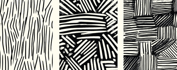 Black and White Striped Geometric Pattern with Optical Illusion Design
