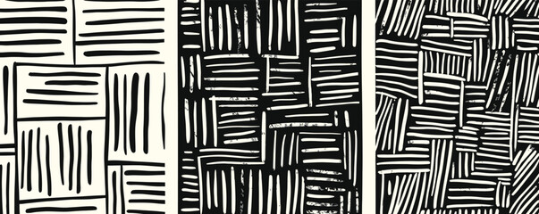 Black and White Striped Geometric Pattern with Optical Illusion Design