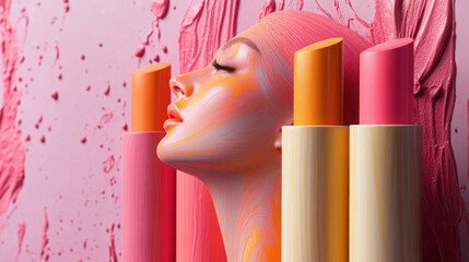 Surreal beauty portrait with sustainable lipsticks