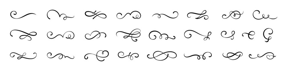 Swirl vector set. Decoration stroke. Calligraphy classic swirl set.