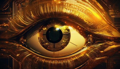 Obraz premium abstract electric circuit close up of digital robotic eye, technology and medical science concept